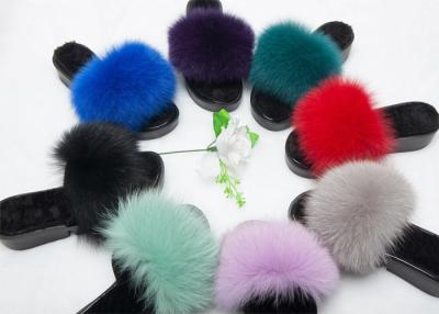 China Ladies Luxury Fox Fur Cute Fuzzy Slippers , Indoor Ladies Fur Slippers  for sale