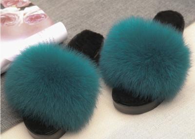 China Winter Women Plush Real Fox Fur Slippers Anti Slip With EVA Rubber Sole for sale