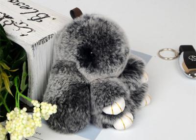 China Handmade Fluffy Cute Rabbit Fur Keychain Black Color / White Tips for sale