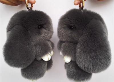 China Dark Grey Real Rabbit Fur Keychain Cute Plush Animal Shape For Garment for sale