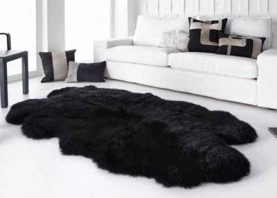 China Smooth Surface Black Fur Throw Blanket , Black Extra Large Sheepskin Rug for sale