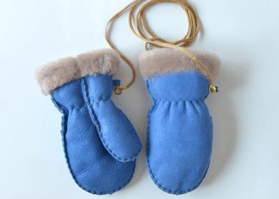China Warm Cozy Genuine Baby Boys / Girls Sheepskin Mittens with Ribbon for Winter for sale