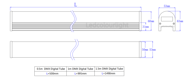 dimension for dmx led tube