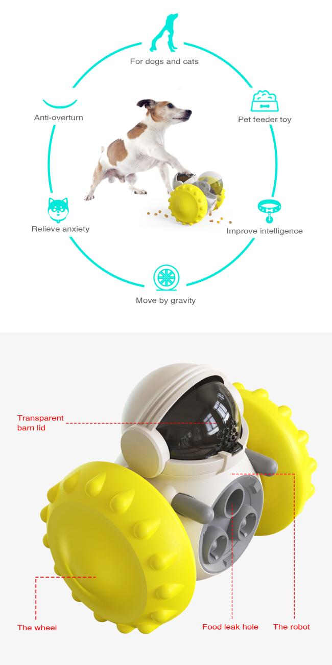 Pet slow feed toy side view demonstrating treat compartments