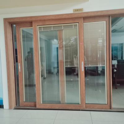 China Heavy Duty Aluminum Sliding Doors For Villa Commercial Buildings Wood Grain for sale
