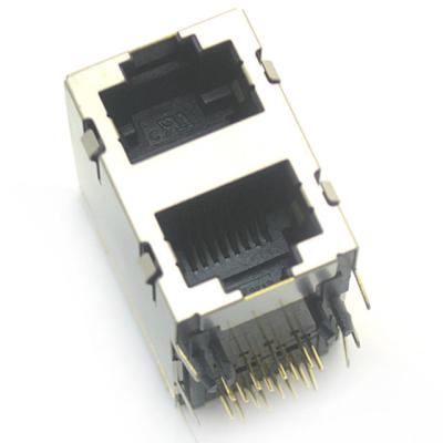 China jack modular connector rj 45 ethernet 8p8c 2 ports right angel through hole with shielded for sale