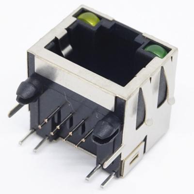China pcb connector 8P8C rj 45 connector with led modular jack right angel through hole dip type with shielded emi finger for sale