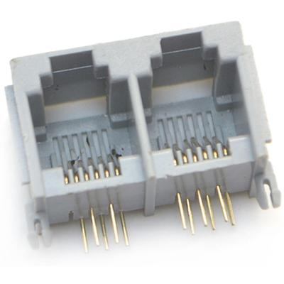 China rj11 6p6c ushielded 2 ports connector modular jack right angel through hole gray colour for router for sale