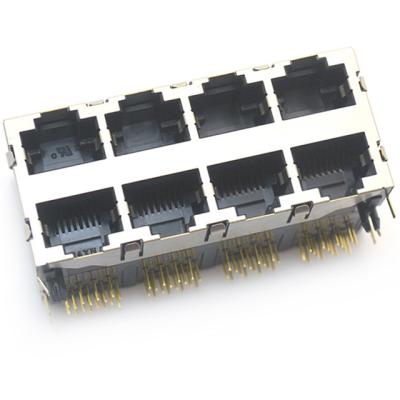 China 8P8C 2*4 8 ports rj 45 gigabit ethernet connector jack modular1000BASE-T right angel through hole with shielded for sale