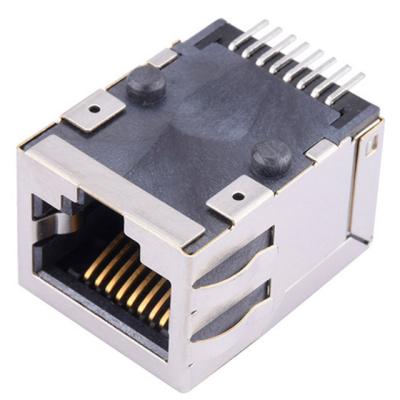 China 8P8C rj 45 ethernet connector jack modular down tab direction right angel surface mount with shielded emi finger for sale