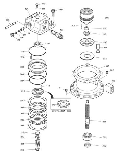Doosan DX225LCA Boom Seal Kit components