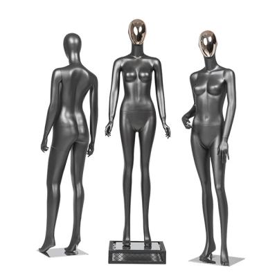China Chroming Face Female Full Body Mannequin Fiberglass Standing Black for sale