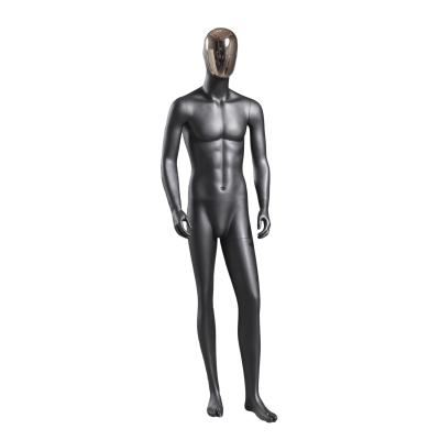 China Upright Full Body Male Mannequin Fiberglass Gold And Silver Plated Face Black for sale