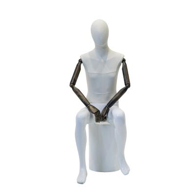 China Sitting Male Full Body Mannequin White With Half Wrapped Cloth And Wooden Arms for sale