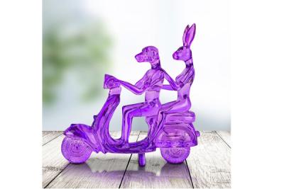 China Contemporary Garden Art Transparent Resin Rabbit Dog Outdoor Fiberglass Sculpture for sale