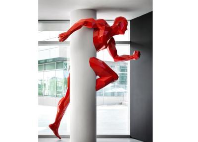 China Large Painted Modern Art Geometric Running Man Fiberglass Sculpture Wall Decoration for sale