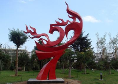 China Grande escultura vermelha pintada da chama do metal, esculturas abstratas do jardim do metal à venda