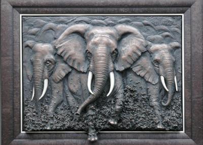 China Metal Wall Art Sculpture / Bronze Elephant Bas Relief Multi Function for sale