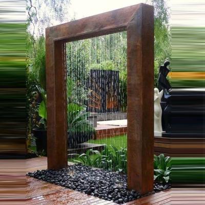 China Garden Decor Gate Design Corten Steel Fountain Water Feature Sculpture for sale