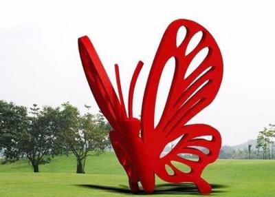 China Contemporary Art Stainless Steel Garden Sculptures Large Red Butterfly for sale