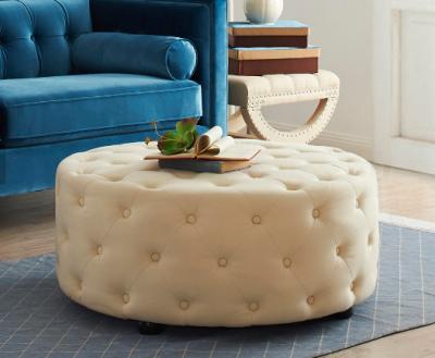 China Ottoman Modern Wood Coffee Table Button Tufting Round Upholstery Bench for sale