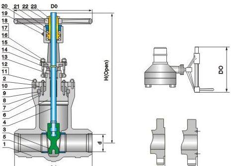 Pressure Seal Cast Steel Gate Valve Drawing for 1500LB-2500LB