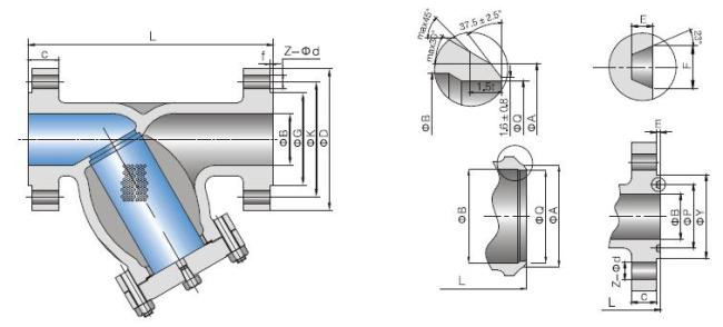 Y Type Strainer Dimensions Drawing 300LB