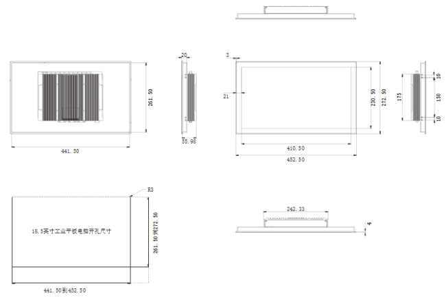 Dimension diagram of Industrial Panel PC
