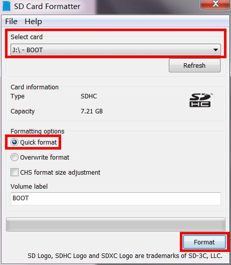 SD card formatting process