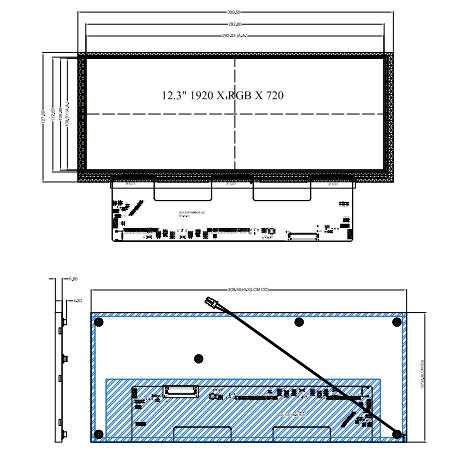 12.3 inch TFT LCD display module technical diagram showing dimensions and specifications