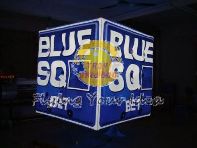 China Blue Inflatable Advertising Lighting Cube Balloon with 1 pcs energy saving bulb for Parade for sale