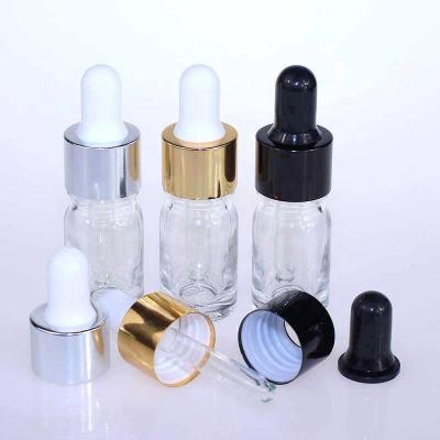 China Transparent Gold 0.16OZ Oil Dropper Glass Bottle For Essential Water for sale