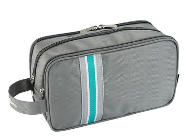 China Men Travel Toiletry Bag Striped Pattern With 3 Layers Zipper And Multi Pockets for sale