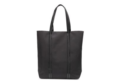 China Cotton Canvas Tote Bags Black Nylon Fabric With Patent Leather PU Handle for sale