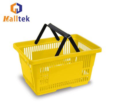 China Double Hand Supermarket Plastic Basket 28 Liter Eco Friendly for sale