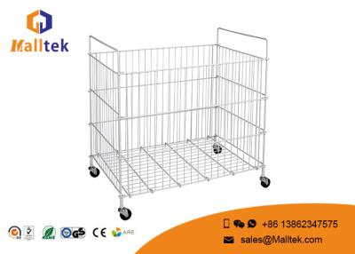 China Supermarket Zinc Metal Wire Mesh Stacking Baskets Easy To Move With Wheels for sale