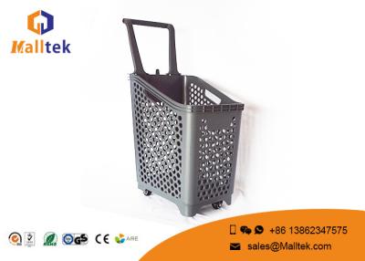 China 4- Wheels Grey Supermarket Shopping Basket , Larger Retail Shopping Baskets for sale