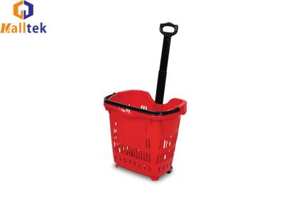 China Telescopic Handle Plastic Rolling Basket With Two Wheels for sale