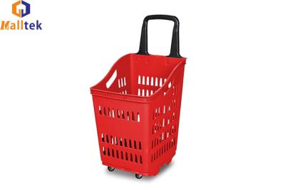 China 4 1.5'' PU Wheels Plastic Rolling Basket With Ergonomic Handle for sale