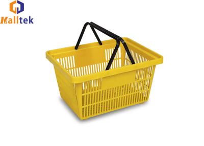 China Hypermarket Stackable Resilient Plastic Double Handle Basket for sale