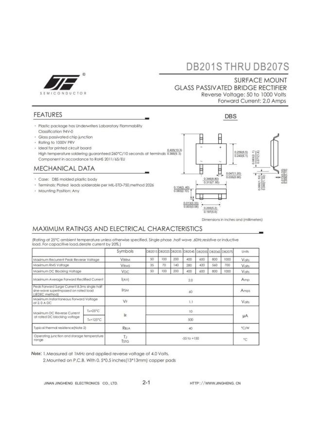 DB201S /DB202S/DB203S/DB204S/DB206S/ DB207S BRIDGE RECTIFER DIODE WITH DBS PACKAGE