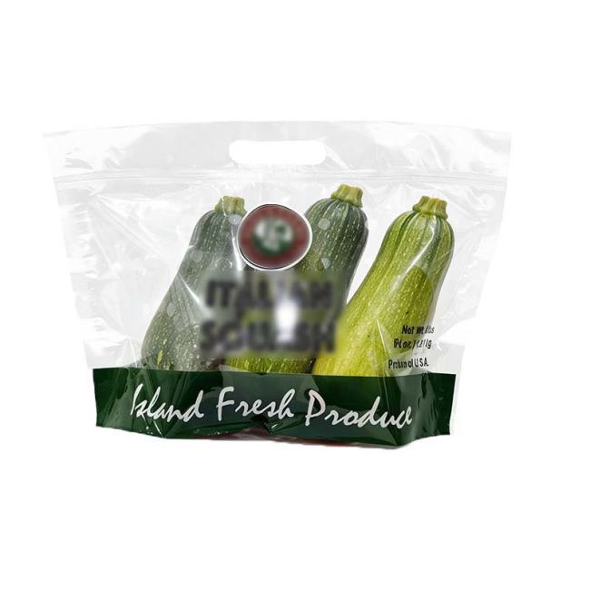 Transparent micro perforated grape bag showing resealable zipper and handles