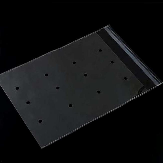 Food safe micro perforated produce bag showcasing clear visibility and self-adhesive closure