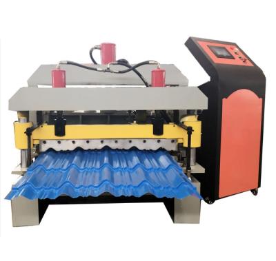 China Iron 0.8mm Corrugated Roofing Sheet Roll Forming Machine Hydraulic Cut for sale