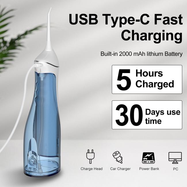 Portable dental irrigator in use demonstrating ergonomic design