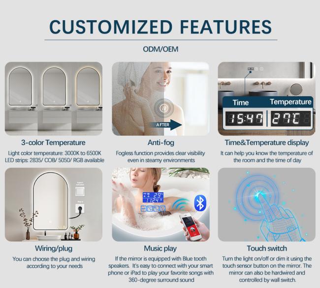 LED backlit bathroom mirror showing even illumination distribution