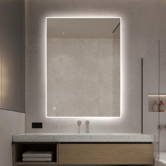 Acrylic frame smart touch LED mirror close-up detail