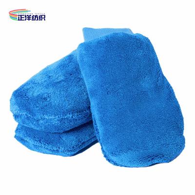 China 28x18cm 86g Blue Fleece Super Water Absorbent Car Cleaning Microfiber Gloves for sale