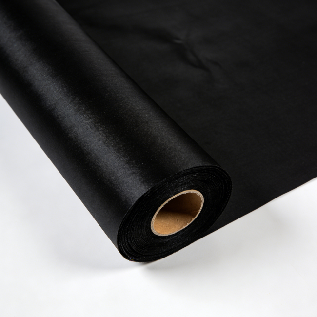 Black-dyed fiberglass fabric sample showing heat resistant insulation material