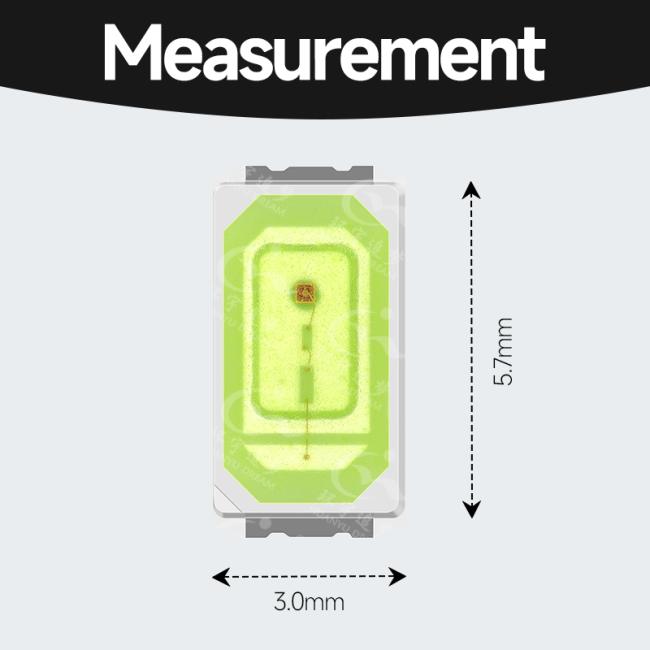 Detailed dimensional diagram of LED chip with precise measurements